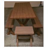 G - Wood Picnic Table with 2 Benches and Small Bench