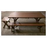G - Wood Picnic Table with 2 Benches and Small Bench