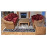 K - Wicker Living Room Set with Removable Cushions and Glass-Topped Tables