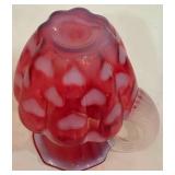 P - Vintage Fenton Glass Cranberry Opalescent Heart Optic Melon Pitcher