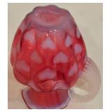 P - Vintage Fenton Glass Cranberry Opalescent Heart Optic Melon Pitcher