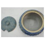 Stoneware Casserole with Lid and Slot for Spoon. (Spongeware?)