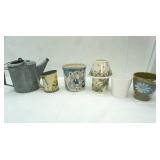 Antique Galvanized Watering Can, Flour Sifter, and Modern Ceramics