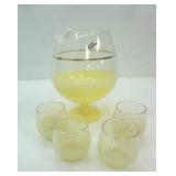 Vintage West Virginia Glass Co. Blendo Cocktail Pitcher Set; Vintage Bohemian/Czech? Cobalt Blue Enamel and Gold Gilt Lidded Chalice