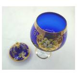 Vintage West Virginia Glass Co. Blendo Cocktail Pitcher Set; Vintage Bohemian/Czech? Cobalt Blue Enamel and Gold Gilt Lidded Chalice