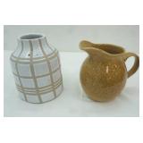 Vintage Butterscotch Reactive Glaze Pitcher; Threshold Vase Terracotta Cream and Beige Pattern