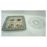 Large Ceramic Square 4-Section Serving Tray & Vintage Glass Serving Tray