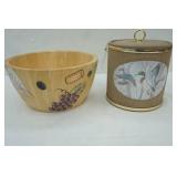 Hand-Painted Clay Art Wooden Bowl, Vintage Duck Themed Ice Bucket