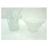 Vintage L.E. Smith Moon and Stars Frosted Glass Dish, Art Glass Vase