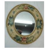 Vintage Reverse-Painted Floral Oval Mirror