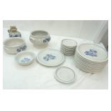 Pfaltzgraff Yorktowne Stoneware Dinnerware Set & Salmon Falls Pottery Oil Lamp (Salt Glazed)
