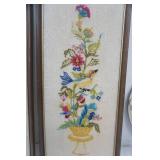 (2ct) Vintage Framed Crewel Embroidery Artworks.