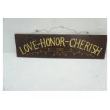 Love-Honor-Cherish Wooden Wall Hanging. 24"x6.25"