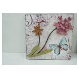 3D Mixed Media Artwork. 16"x16"x1". Floral Design on Vintage Type Background.