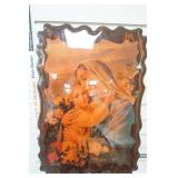 Vintage Religious Print on Wooden Plaque. "Madonna del Riposo"