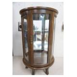 Vintage (SMALL) 22.25"x 12" Wood and Glass Display Cabinet Featuring a Curved Glass Door.