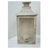 Home Roots Distressed Beige Glass and Metal Floor Lantern Candle Holder.