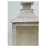 Home Roots Distressed Beige Glass and Metal Floor Lantern Candle Holder.