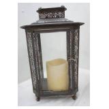 Black Metal and Glass Decorative Lantern with Flameless LED Candle