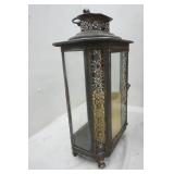 Black Metal and Glass Decorative Lantern with Flameless LED Candle