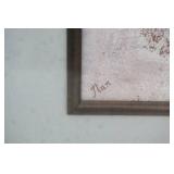 Framed Abstract Art Print. 34"x 33". Signed Nan.