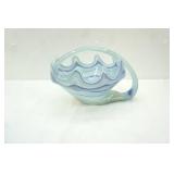 Vintage Blown Art Glass Blue Swirl Cornucopia/Centerpiece. Swan Bowl