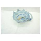 Vintage Blown Art Glass Blue Swirl Cornucopia/Centerpiece. Swan Bowl
