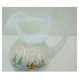 Fenton Glass Co. Hand-Painted Iridescent White Glass Pitcher