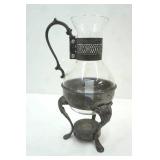 Vintage Silver-Plated Glass Coffee or Tea Carafe with Warming Stand