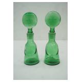 Set of 2 Vintage Kosta Boda Erik Hoglund "People" series green art glass decanters. 7"mtall
