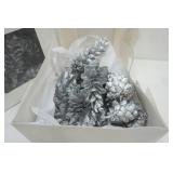 Christmas Decor Lot. Silver Painted Pine Cones, ornaments, ceramic angel trinket box