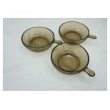Vintage Brown Lug Handle Glass Soup Bowls (3ct)
