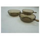 Vintage Brown Lug Handle Glass Soup Bowls (3ct)