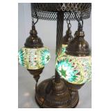 Handmade Turkish Mosaic Table Lamp with three globes and an antique bronze finish base