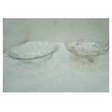 Clear Glass Bowl with Scalloped Silver Rim and Decorative Silver Floral Design; Vintage Fostoria Handled 4-toed glass bowl in the "Baroque" Shape