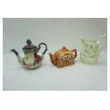 Vintage Nippon China Teapot, Vintage Price Kensington "Ye Olde Cottage" Ceramic Teapot, and Vintage Ceramic Rose Pitcher