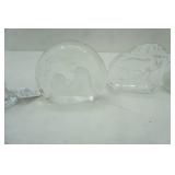 Glass Paperweights. Pigeons, Kitty, Pig, Clown, Alaska