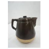 Vintage Brown and Beige Stoneware Coffee Pot with Lid
