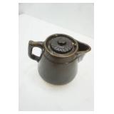 Vintage Brown and Beige Stoneware Coffee Pot with Lid