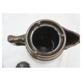 Vintage Brown and Beige Stoneware Coffee Pot with Lid