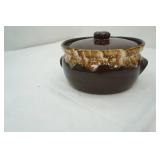 Vintage Kathy Kale Brown Drip Glaze Stoneware Bean Pot with Lid