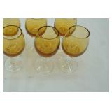 Vintage Italian Empoli Amber Crystal Glass Twisted Stem Decanter Glasses (6ct)