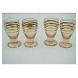 Vintage Romanian Pink Depression and Gold Bohemian Shot Glasses (4ct)
