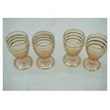 Vintage Romanian Pink Depression and Gold Bohemian Shot Glasses (4ct)