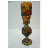 Vintage Sailboat Brand Amber Stained Glass-look oil lamp. 12" tall