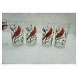 Libbey Red Cardinal Glasses (4ct); Ruby Champagne Glasses; Vintage Fenton hand-painted satin custard glass clock Cardinal Winter Scene