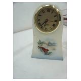 Libbey Red Cardinal Glasses (4ct); Ruby Champagne Glasses; Vintage Fenton hand-painted satin custard glass clock Cardinal Winter Scene