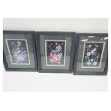 (3ct) Zhostovo-Style Floral Paintings. Framed, matted, with glass