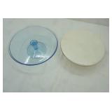 Vintage Ceramic Cake Plate Stand; Blue Glass Cake Plate Stand