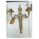 Vintage Mirror, Brass Wall Sconce, Vintage Brass Turkish Meat Skewers, Ornate Door Knob Wall Hook